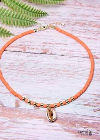 Boho Necklace, Natural Shell Cowrie with Pendanr in White